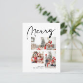 MERRY Modern Black Script Chic Minimalist Photo Feestdagenkaart (Staand voorkant)