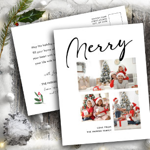 MERRY Modern Black Script Chic Minimalist Photo Feestdagenkaart
