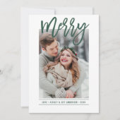 Merry Modern Hunter Groen Script Pasgetrouwd Foto Feestdagenkaart (Voorkant)