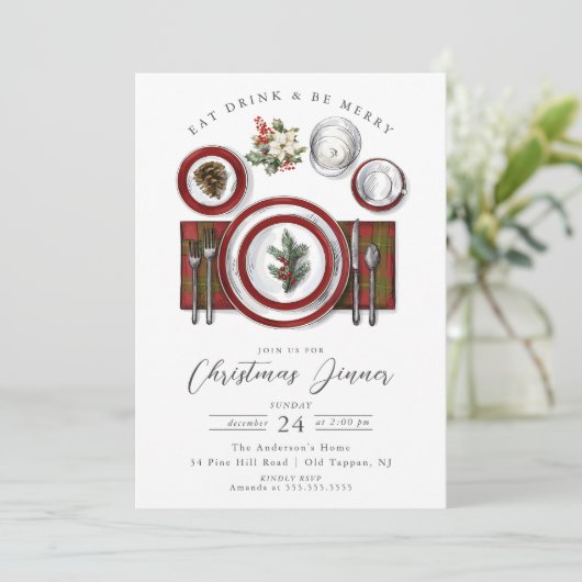 Merry Moments Kerstdiner Uitnodiging (Staand voorkant)
