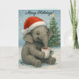 Merry Moments with a Cocoa-Loving Elephant Holiday Kaart