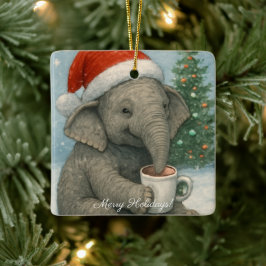 Merry Moments with a Cocoa-Loving Elephant Holiday Keramisch Ornament