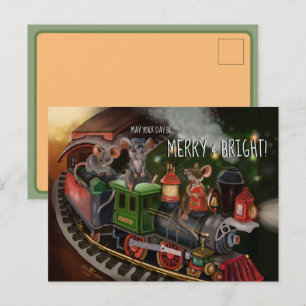 Merry Mouse Holiday Trein Feestdagenkaart