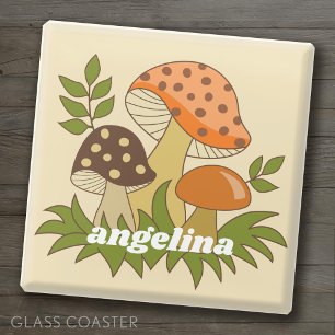 Merry Mushroom met aangepaste naam Glazen Onderzetter