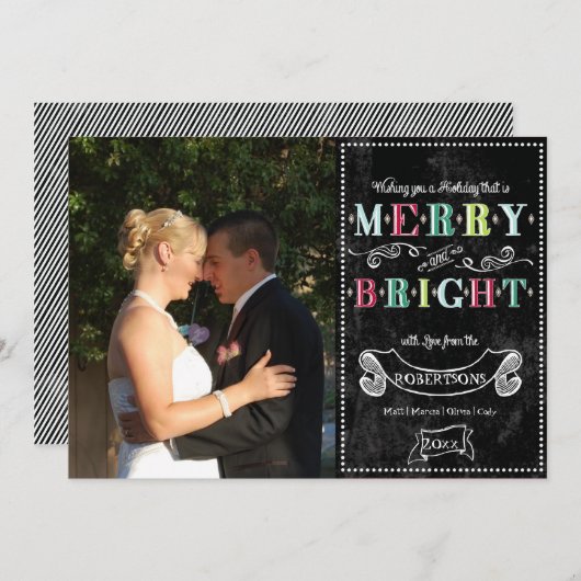 Merry n Bright Feestdagen Modern Foto Kerstmis Feestdagenkaart (Voorkant / Achterkant)