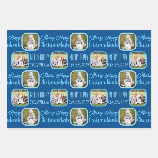 Merry Navy InterGeloof Chrismukkah Assortment Inpakpapier Vel (Voorkant)