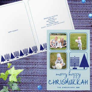 Merry Navy Interreligieuze Cute Handwriting 3 Foto Feestdagen Kaart