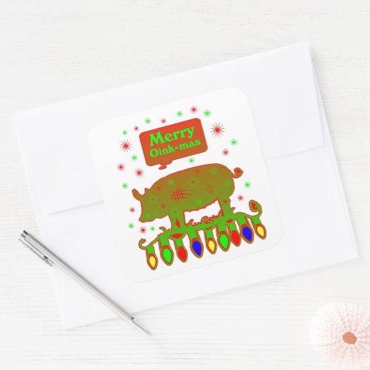 Merry Oink Mas Vierkante Sticker (Envelop)