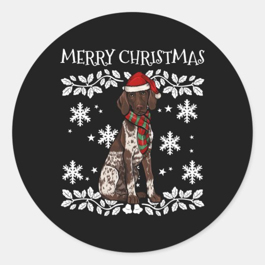 Merry Ornat Ger Shorthaired Pointer Ronde Sticker (Voorkant)