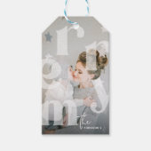 MERRY Overlay Typografie' Foto Kerstmis Cadeaulabel (Voorkant)