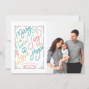 Merry Peace Joy Love Hope Handgetekend Bright Holi Feestdagenkaart