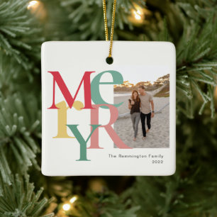 Merry Photo Simple Red Green Yellow Keramisch Ornament