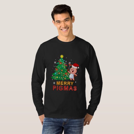 Merry Pigmas Christmas Pig Lovers Christmas Tree T-shirt (Voorkant volledig)