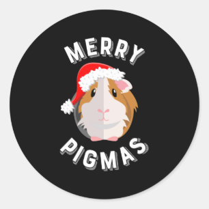 Merry Pigmas Cute and Funny Guinee Pig Kerstmis Ronde Sticker