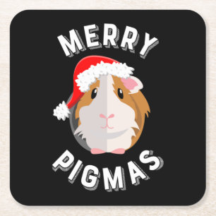 Merry Pigmas Cute and Funny Guinee Pig Kerstmis Vierkante Kartonnen Onderzetter