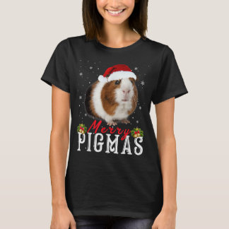 Merry Pigmas Face Mask Funny Guinea Pig Christmas  T-shirt