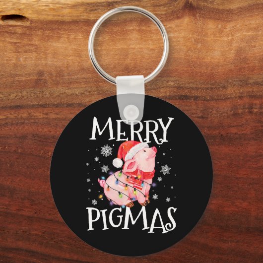 Merry Pigmas Funny Pig Christmas Lights Tree Xmas Sleutelhanger (Voorkant)