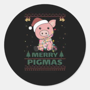 Merry Pigmas Funny Pig Kerstmis Ronde Sticker