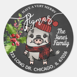 Merry Pigmas Red Buffalo Plaid Adres Ronde Sticker
