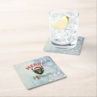 Merry PIPmas Trading Bull Christmas Design – Funny Vierkante Kartonnen Onderzetter