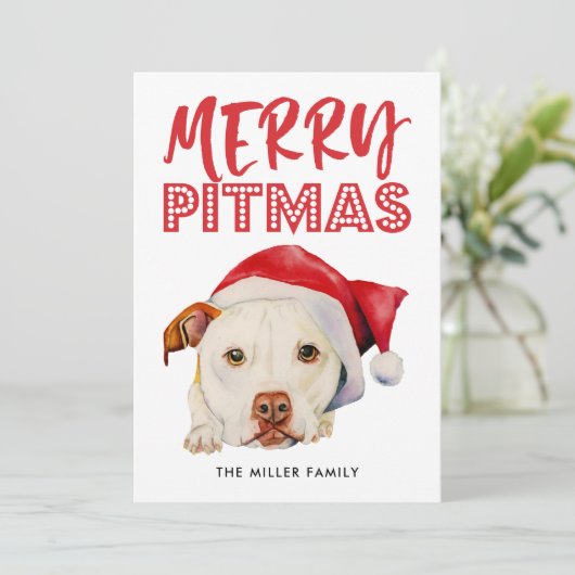 Merry Pitmas | Funny Santa Pit Bull Dog Feestdagenkaart (Staand voorkant)