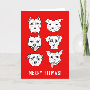 Merry Pitmas Pit Bull Dog kijkt uit op kerst Feestdagen Kaart