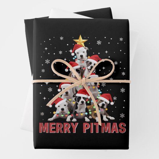 Merry Pitmas Pitbull Dog Tree Ugly Christmas Inpakpapier Vel (In situ)