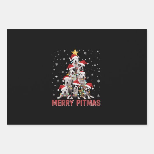 Merry Pitmas Pitbull Dog Tree Ugly Christmas Inpakpapier Vel (Voorkant)