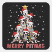 Merry Pitmas Pitbull Dog Tree Ugly Christmas Vierkante Sticker (Voorkant)