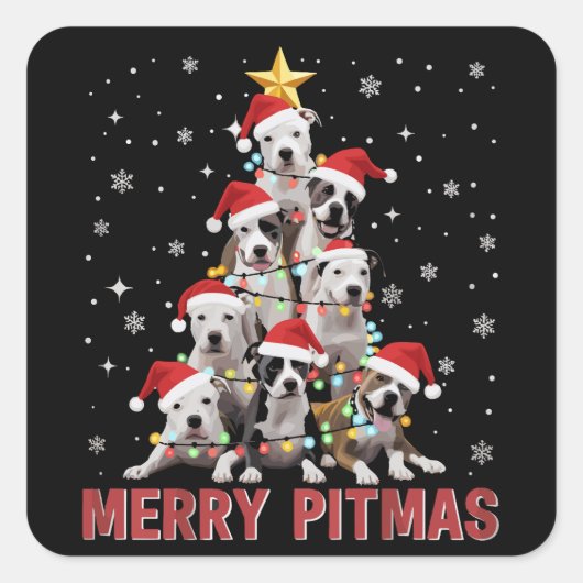 Merry Pitmas Pitbull Dog Tree Ugly Christmas Vierkante Sticker (Voorkant)