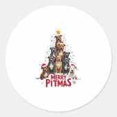 Merry Pitmas Pitbull Dog Ugly Christmas Sweater Tr Ronde Sticker (Voorkant)