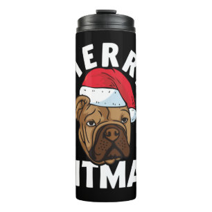 Merry Pitmas Pitbull Dog Ugly KerstSweater Tr Thermosbeker