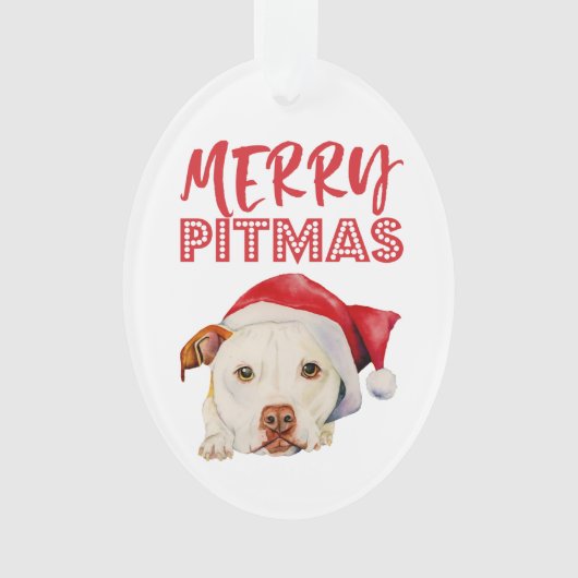 Merry Pitmas | Santa Pit Bull Terrier Dog Portrait Ornament (voorkant)