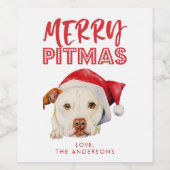 Merry Pitmas Schattige Santa Pit Bull Dog Christma Wijn Etiket (Enkel label)