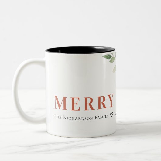 Merry Poinsettia Bunch Waterverf Pine Kerstmis Tweekleurige Koffiemok (Links)