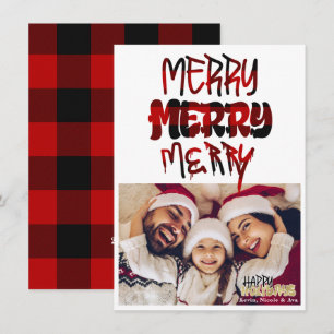 MERRY Pset Grunge Typography Holiday Photo Card Kaart