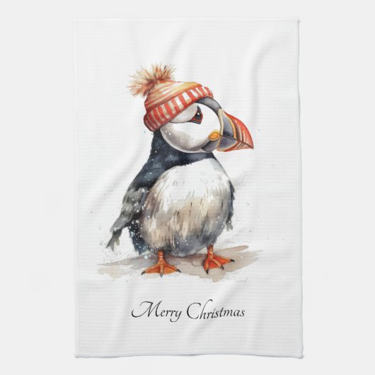 Merry Puffin, op maat Theedoek (Verticaal)