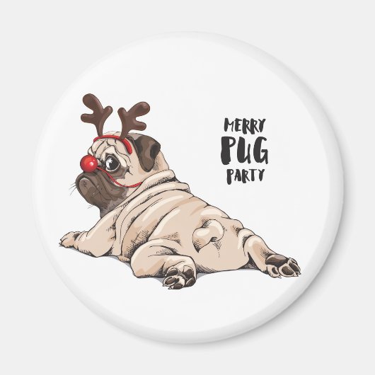 Merry Pug Party Magneet (Voorkant)