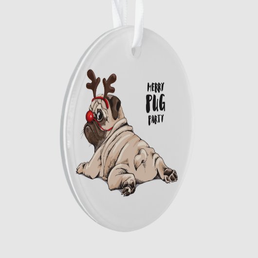 Merry Pug Party Ornament (voorkant)