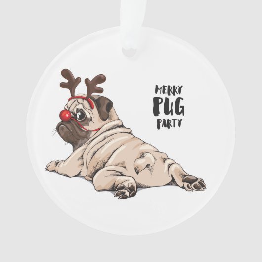 Merry Pug Party Ornament (voorkant)