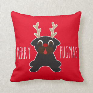 Merry Pugmas Black Pug Reindeer Kussen