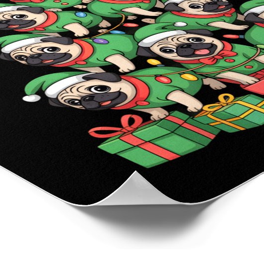 Merry Pugmas Funny Pug Christmas Tree Holiday Long Poster (Hoek)