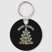 Merry Pugmas Funny Pug Christmas Tree Holiday Long Sleutelhanger (Voorkant)