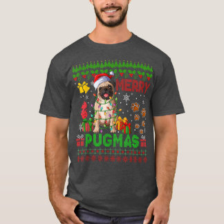 Merry Pugmas kerstlampjes Santa Pug Dog Familie T-shirt