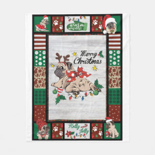 Merry Pugmas kerstmis met kerstfeest als boer Fleece Deken