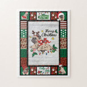 Merry Pugmas kerstmis met kerstfeest als boer Legpuzzel