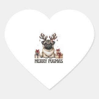 Merry Pugmas Merry Christmas Funny Pug Dog Hart Sticker