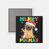 Merry Pugmas Pug Christmas Santa Pug Xmas Lights D Magneet (Voorkant / Achterkant)