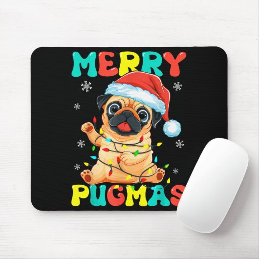 Merry Pugmas Pug Christmas Santa Pug Xmas Lights D Muismat (Met muis)
