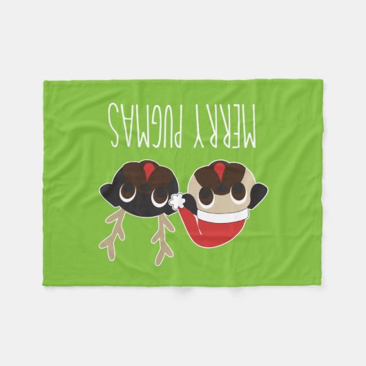 Merry Pugmas Pug Santa Pug Reindeer Fleece Blanket (Voorkant (Horizontaal))